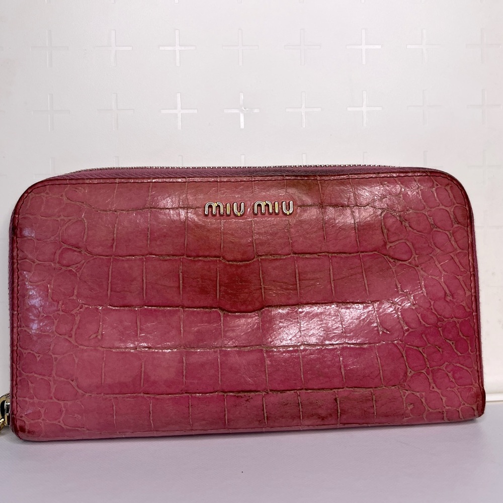 Miu Miu long zip around wallet- Croc embossed- GUC